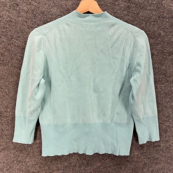 Pursuits.ltd. Sweater Pullover Women PM Petite Blue Knit Silk V-Neck Long Sleeve - Picture 2 of 6